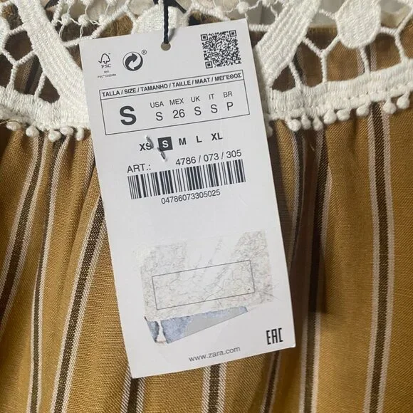 Zara crochet striped cotton long sleeve boho blouse size small - Picture 7 of 8